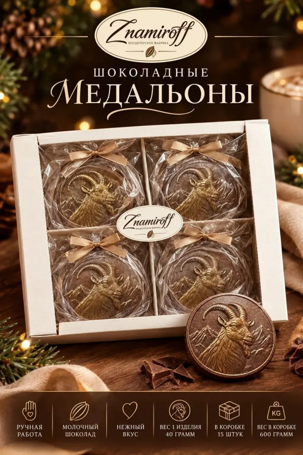 №1 Фигурный шоколад Медальоны Козлики(15шт по 40г) в Дербенте